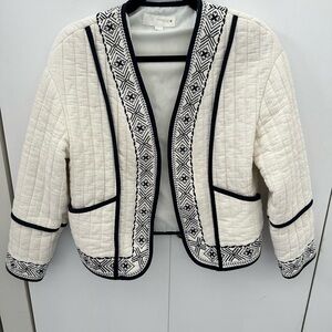 Zara Embroidered White Jacket with Black Accents